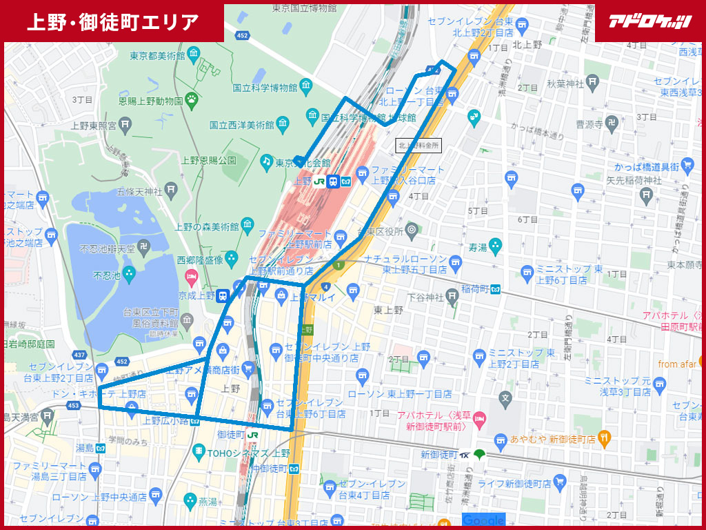 上野・御徒町エリアルートマップ